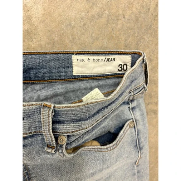 Rag & Bone High Rise Ankle Skinny Jeans Size 30 Distressed Light Wash‎ Denim